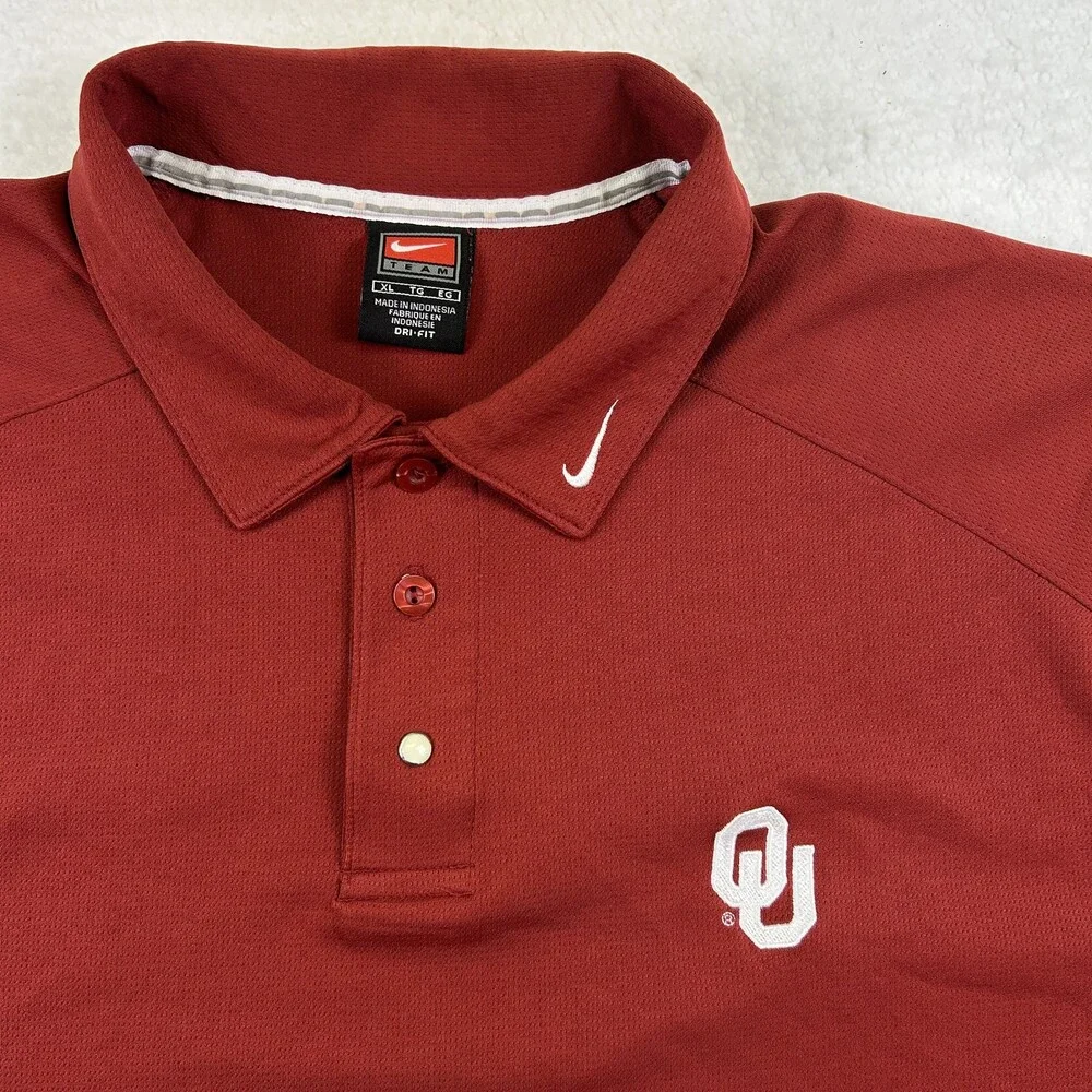 Nike Dri-Fit Polo Shirt Mens XL Oklahoma Sooners Red Short Sleeve Golf